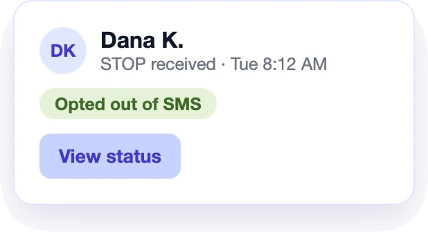 Contact marked as opted out of SMS after a STOP reply
