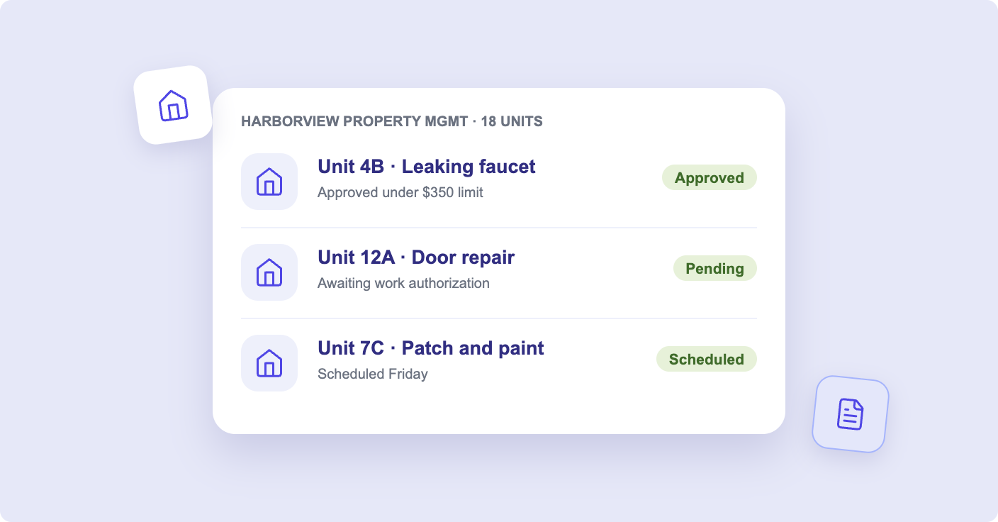 Property manager account with spend limits, authorization requirements and monthly batch invoices