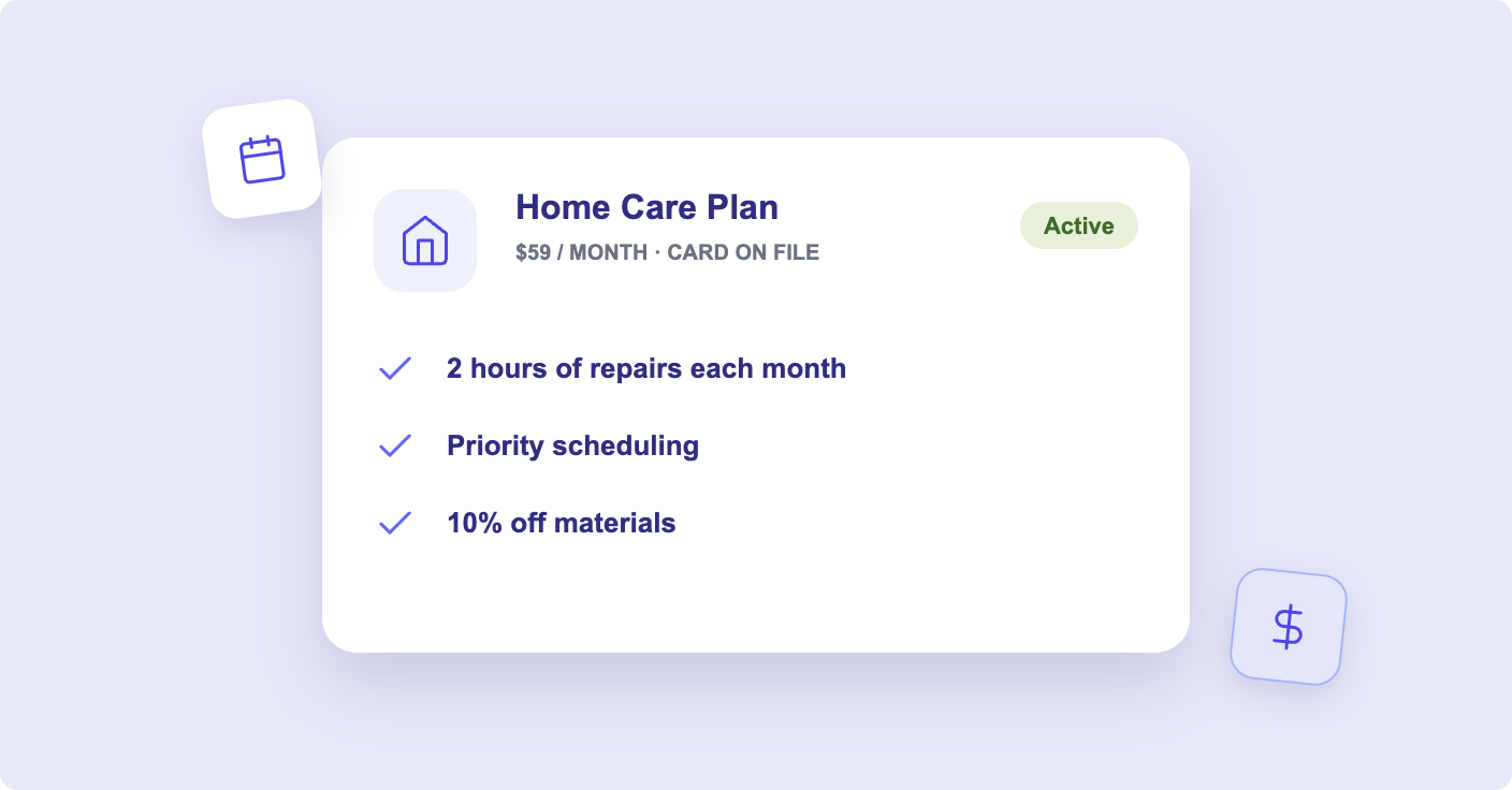 Membership plan with repair hours, priority scheduling and hours used
