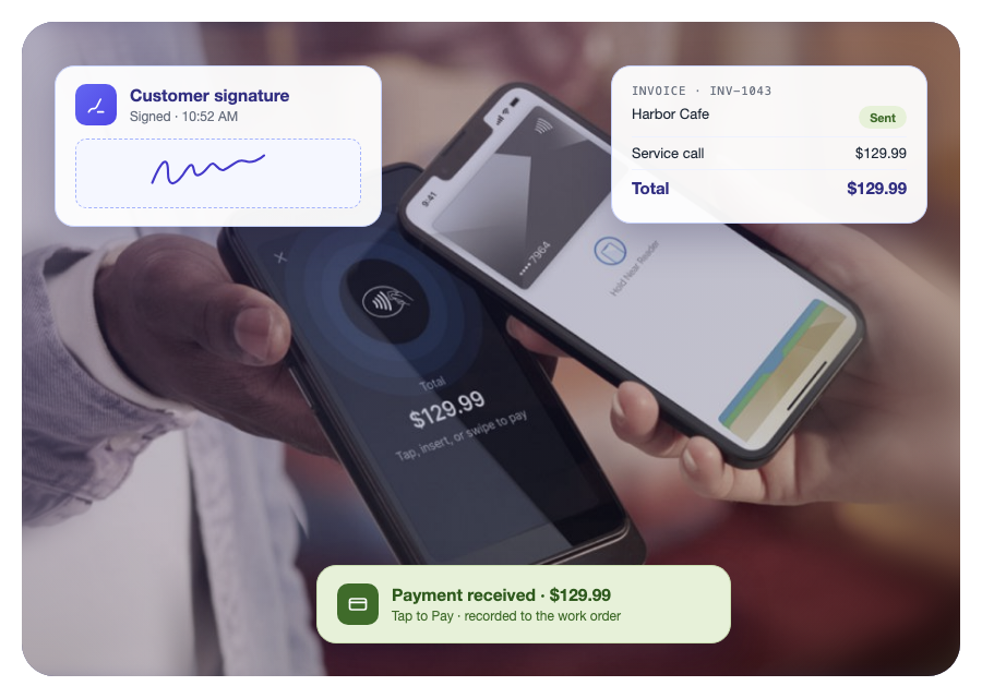 Collecting a payment on site in the Ritmas mobile app